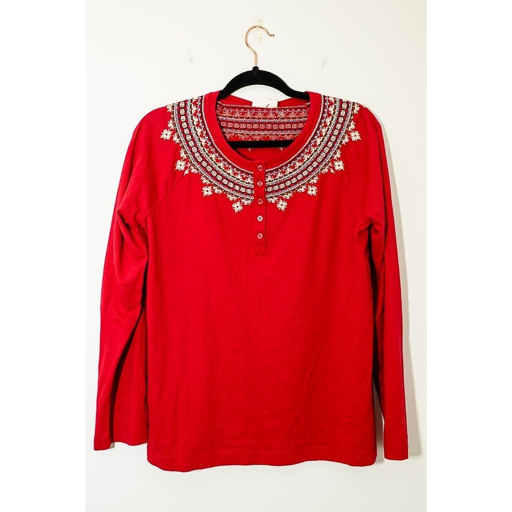 J. Jill Top S Red Embroidered NEW long sleeve spring‎
